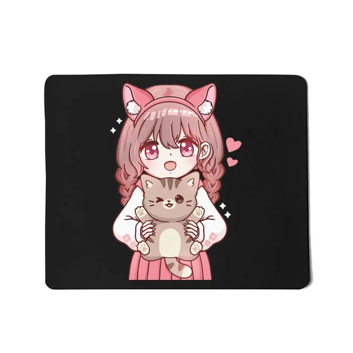 Anime with Cat Kawaii Cat Lover Otaku Mousepad