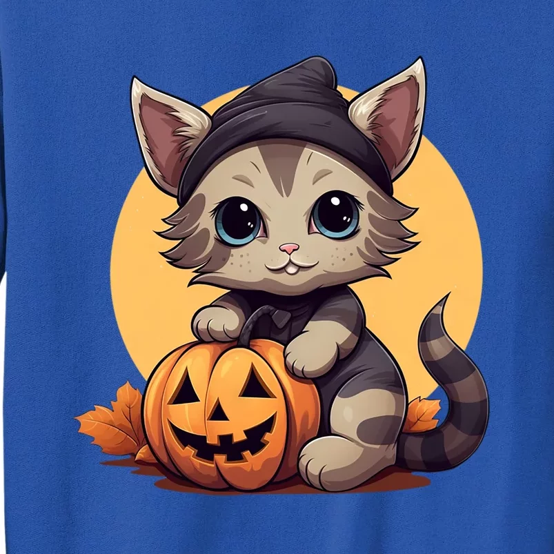 Autumn Whiskers Cute Cat Cuddling A Halloween Pumpkin Meaningful Gift Sweatshirt