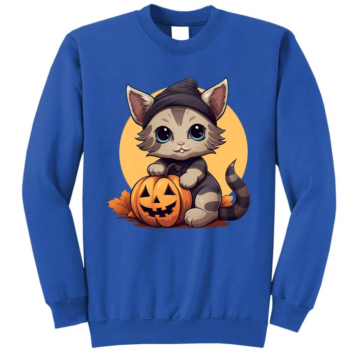 Autumn Whiskers Cute Cat Cuddling A Halloween Pumpkin Meaningful Gift Sweatshirt