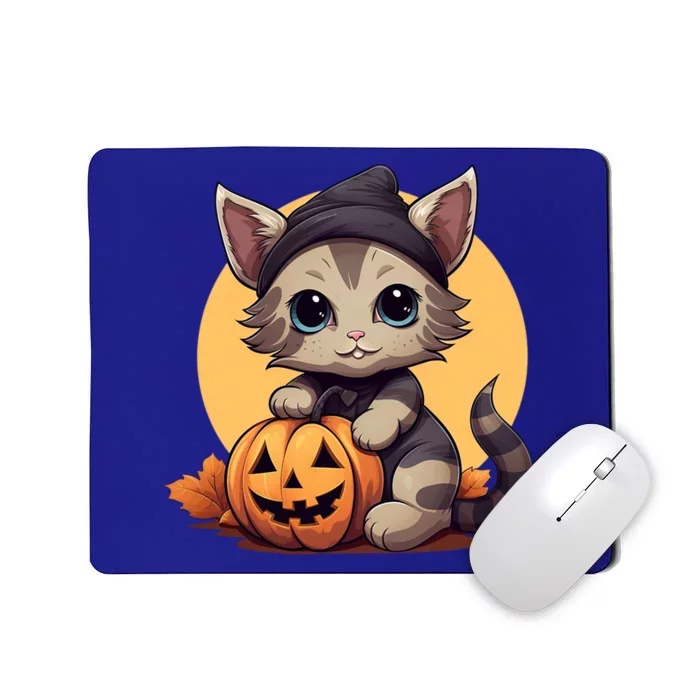 Autumn Whiskers Cute Cat Cuddling A Halloween Pumpkin Meaningful Gift Mousepad