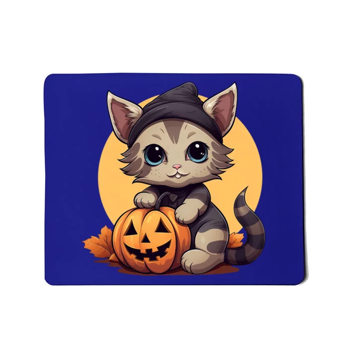 Autumn Whiskers Cute Cat Cuddling A Halloween Pumpkin Meaningful Gift Mousepad