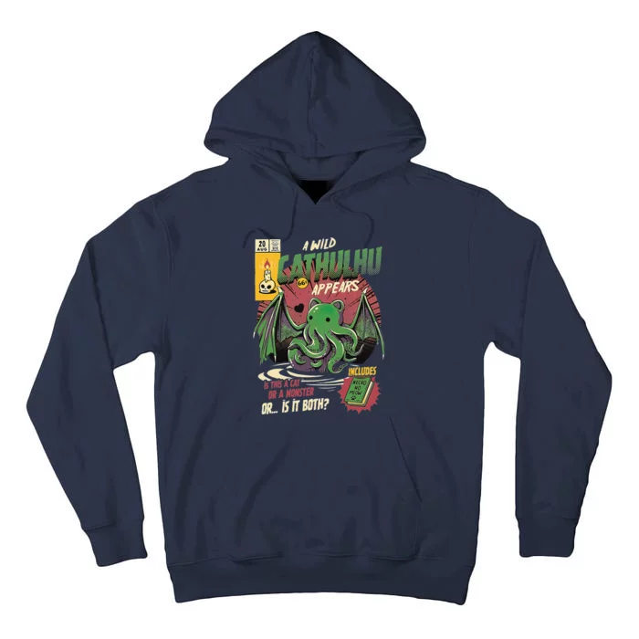 A Wild Cathulhu Appears A Cat Or Monster Funny CatCthulhu Tall Hoodie