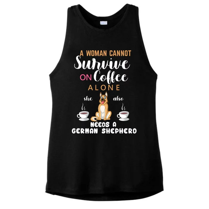 A Woman Cannot Survive On Coffee Alone She Also Needs A German Sheaperd Ladies Tri-Blend Wicking Tank