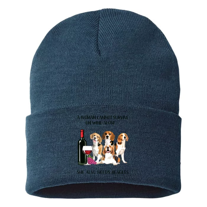 A Woman Cannot Survive On Wine Alone Beagle Lovers Sustainable Knit Beanie