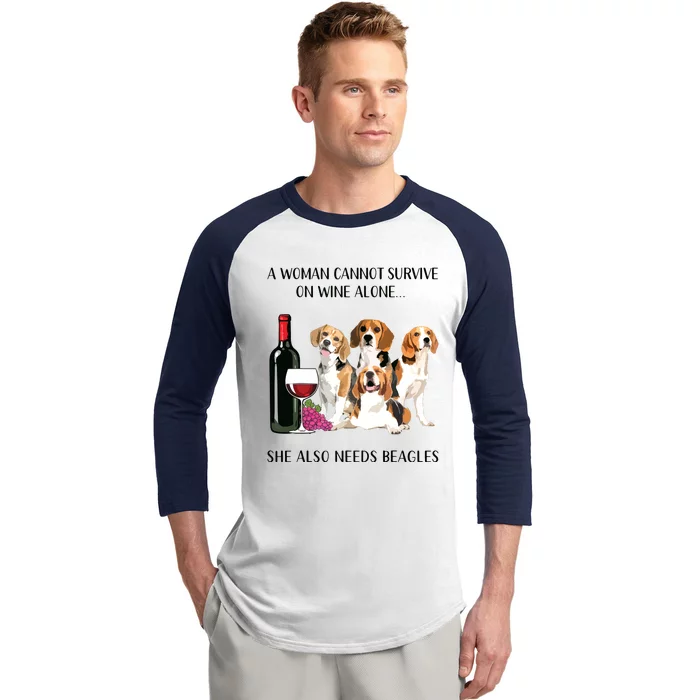 A Woman Cannot Survive On Wine Alone Beagle Lovers Baseball Sleeve Shirt