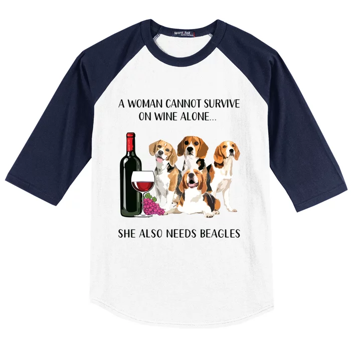 A Woman Cannot Survive On Wine Alone Beagle Lovers Baseball Sleeve Shirt