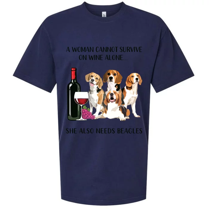 A Woman Cannot Survive On Wine Alone Beagle Lovers Sueded Cloud Jersey T-Shirt