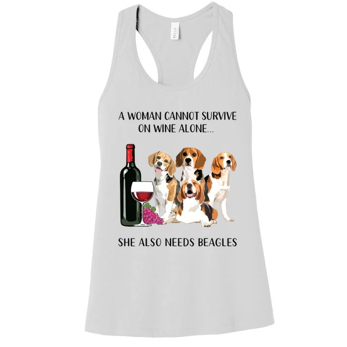 A Woman Cannot Survive On Wine Alone Beagle Lovers Women's Racerback Tank