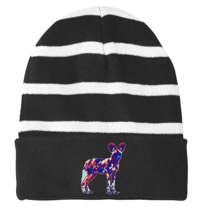 African Wild Dog Striped Beanie with Solid Band