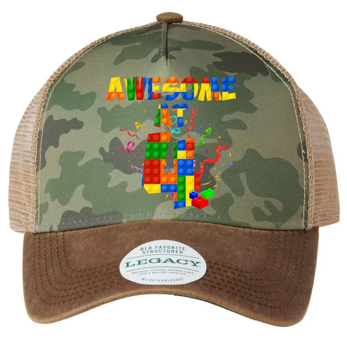 Awesome At 4 Cute Birthday Building Blocks Legacy Tie Dye Trucker Hat