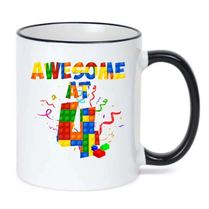 Awesome At 4 Cute Birthday Building Blocks Black Color Changing Mug