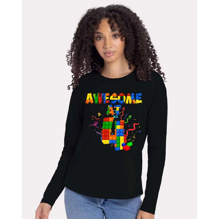 Awesome At 4 Cute Birthday Building Blocks Womens Cotton Relaxed Long Sleeve T-Shirt