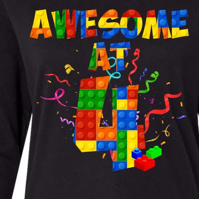 Awesome At 4 Cute Birthday Building Blocks Womens Cotton Relaxed Long Sleeve T-Shirt