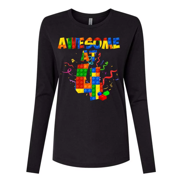 Awesome At 4 Cute Birthday Building Blocks Womens Cotton Relaxed Long Sleeve T-Shirt