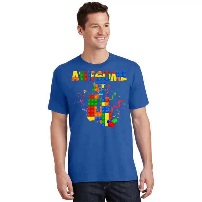 Awesome At 4 Cute Birthday Building Blocks T-Shirt