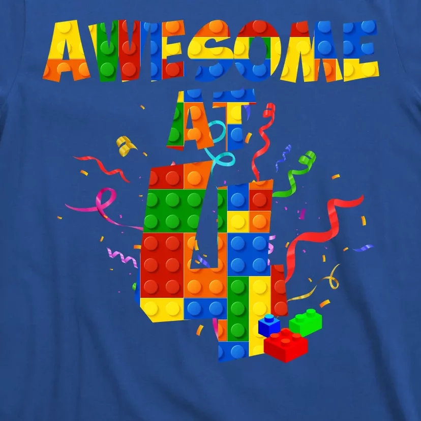 Awesome At 4 Cute Birthday Building Blocks T-Shirt