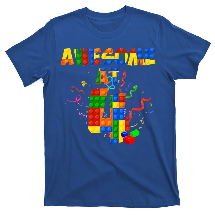 Awesome At 4 Cute Birthday Building Blocks T-Shirt