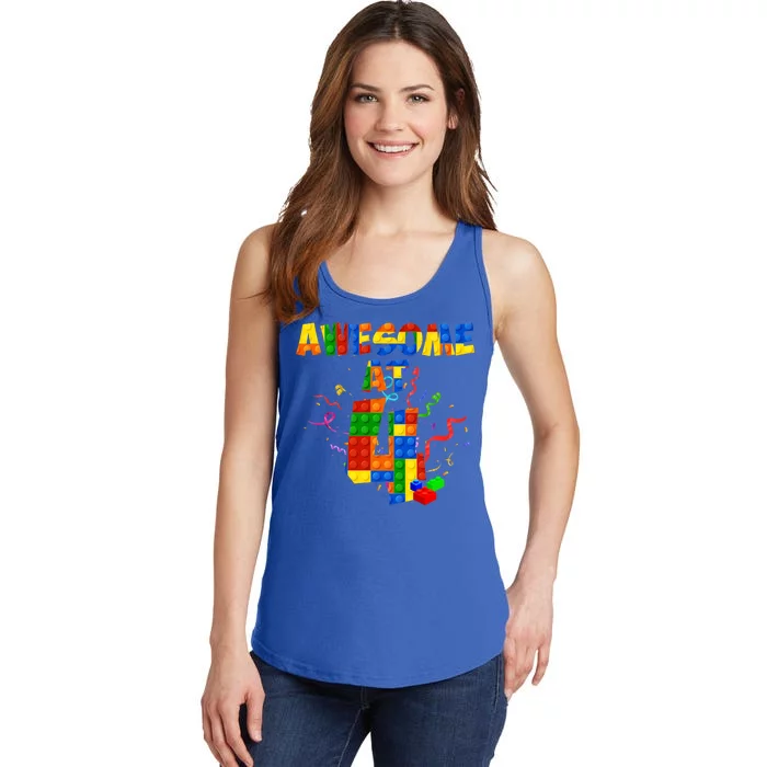 Awesome At 4 Cute Birthday Building Blocks Ladies Essential Tank