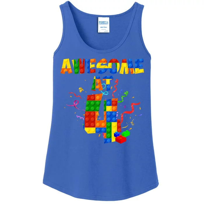 Awesome At 4 Cute Birthday Building Blocks Ladies Essential Tank