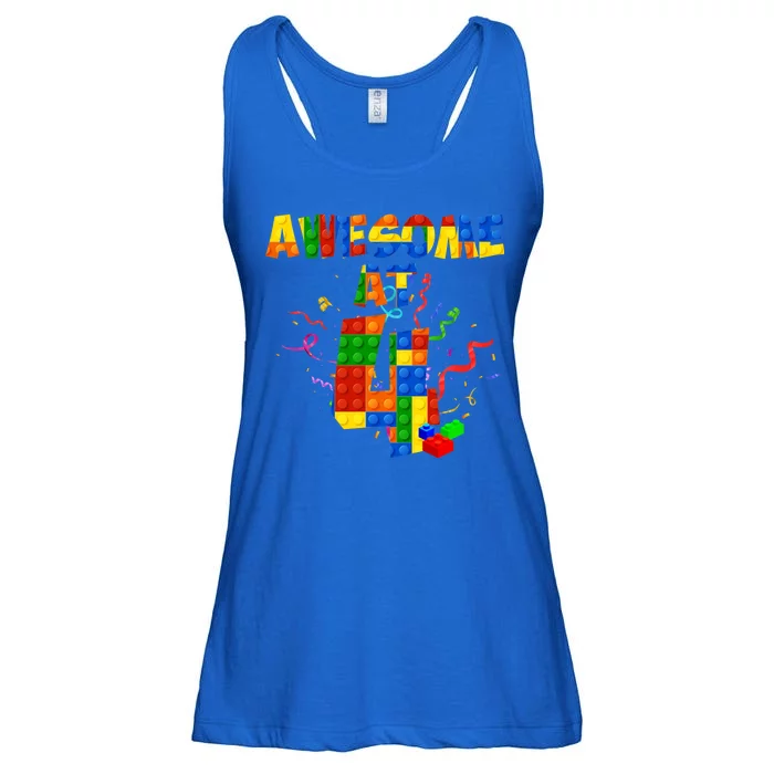 Awesome At 4 Cute Birthday Building Blocks Ladies Essential Flowy Tank