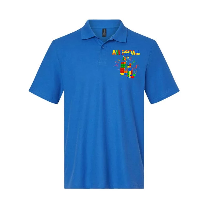 Awesome At 4 Cute Birthday Building Blocks Softstyle Adult Sport Polo