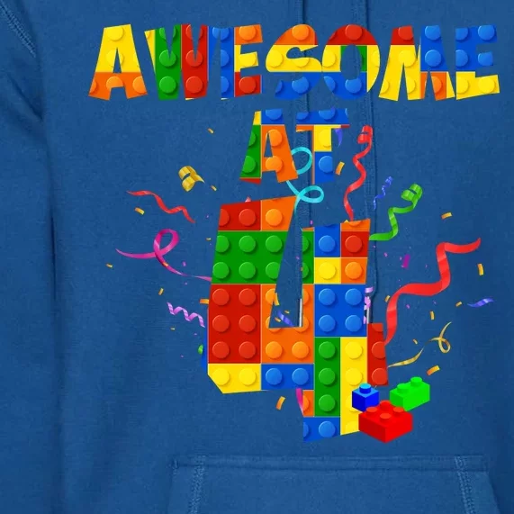 Awesome At 4 Cute Birthday Building Blocks Premium Hoodie