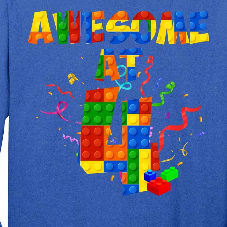 Awesome At 4 Cute Birthday Building Blocks Tall Long Sleeve T-Shirt