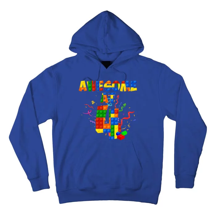 Awesome At 4 Cute Birthday Building Blocks Tall Hoodie