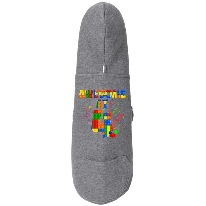 Awesome At 4 Cute Birthday Building Blocks Doggie 3-End Fleece Hoodie