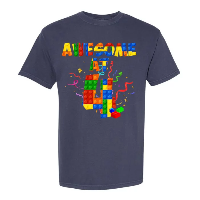 Awesome At 4 Cute Birthday Building Blocks Garment-Dyed Heavyweight T-Shirt