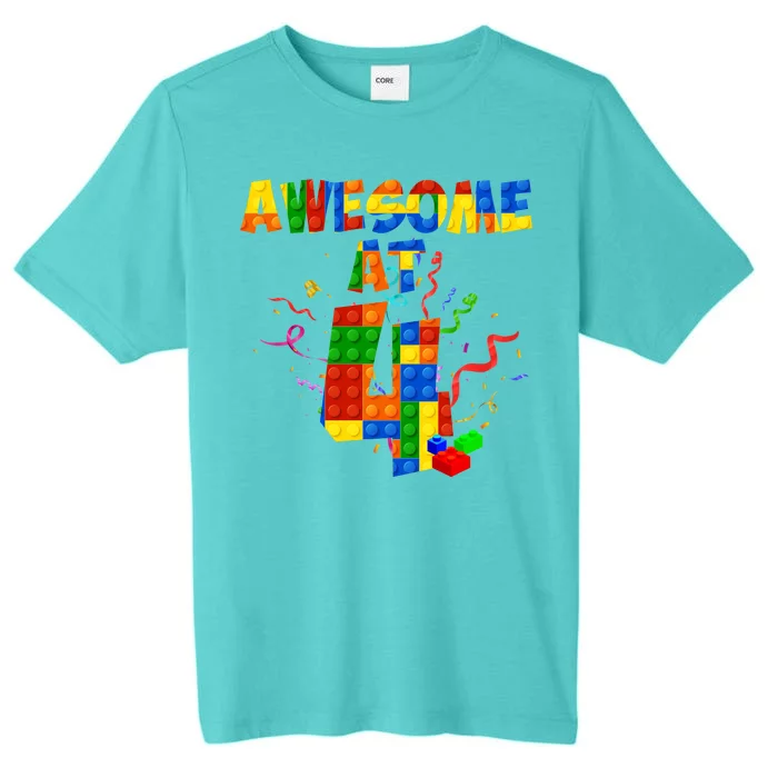 Awesome At 4 Cute Birthday Building Blocks ChromaSoft Performance T-Shirt