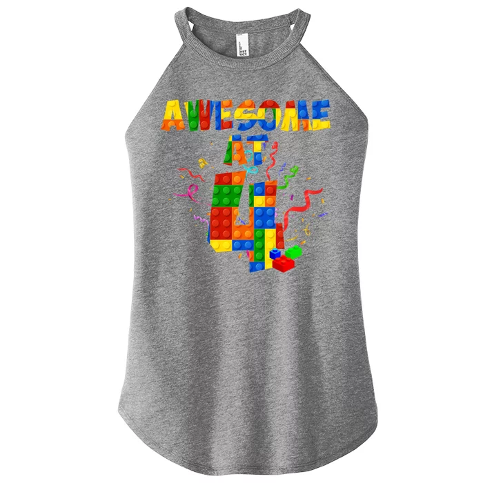 Awesome At 4 Cute Birthday Building Blocks Women’s Perfect Tri Rocker Tank