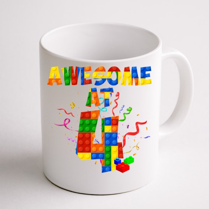 Awesome At 4 Cute Birthday Building Blocks Front & Back Coffee Mug