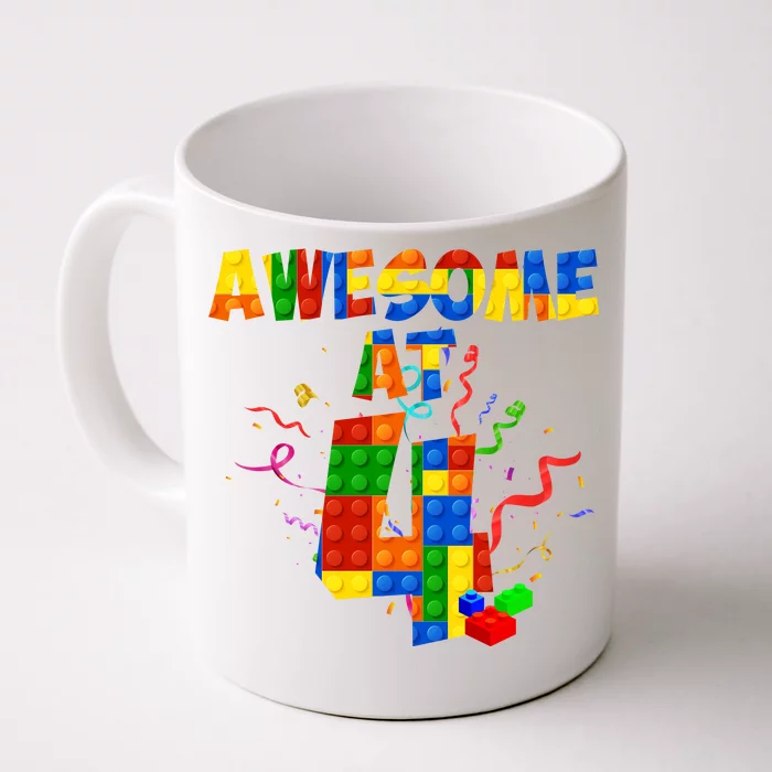 Awesome At 4 Cute Birthday Building Blocks Front & Back Coffee Mug