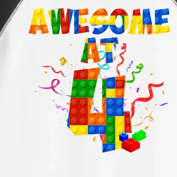 Awesome At 4 Cute Birthday Building Blocks Toddler Fine Jersey T-Shirt