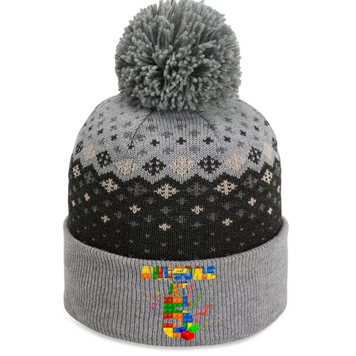 Awesome At 5 Cute Birthday Building Blocks The Baniff Cuffed Pom Beanie