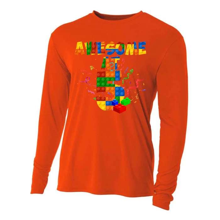 Awesome At 5 Cute Birthday Building Blocks Cooling Performance Long Sleeve Crew