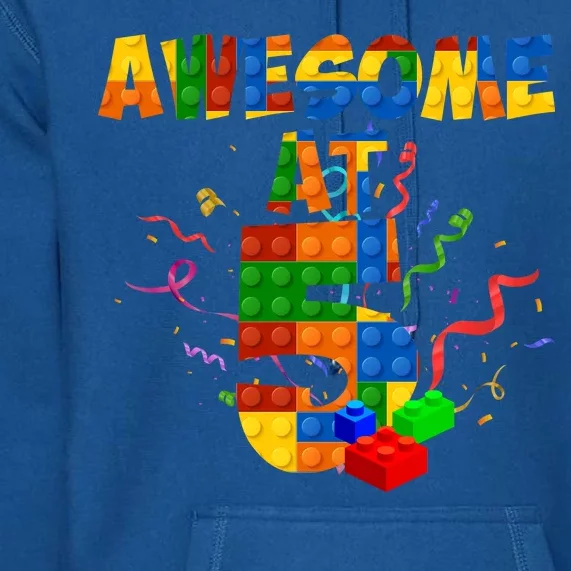 Awesome At 5 Cute Birthday Building Blocks Premium Hoodie