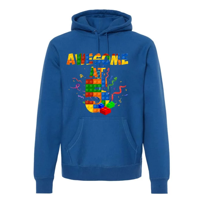 Awesome At 5 Cute Birthday Building Blocks Premium Hoodie