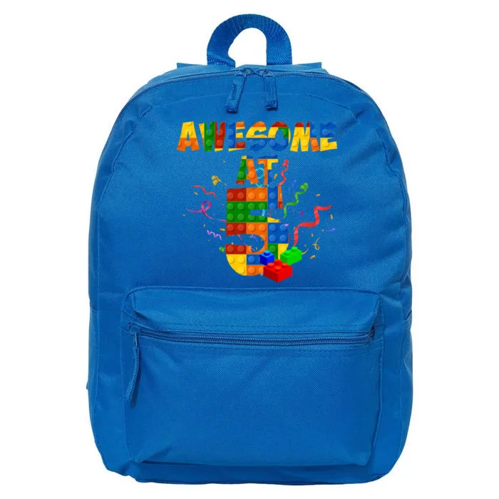 Awesome At 5 Cute Birthday Building Blocks 16 in Basic Backpack