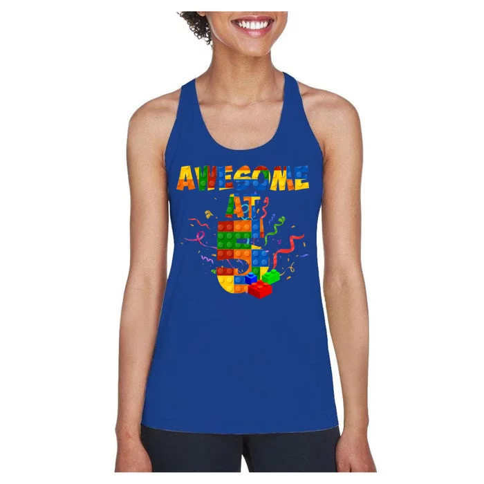 Awesome At 5 Cute Birthday Building Blocks Women's Racerback Tank