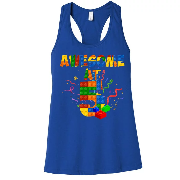 Awesome At 5 Cute Birthday Building Blocks Women's Racerback Tank