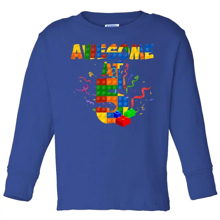 Awesome At 5 Cute Birthday Building Blocks Toddler Long Sleeve Shirt