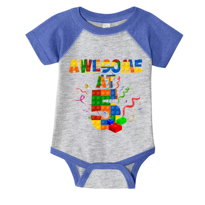 Awesome At 5 Cute Birthday Building Blocks Infant Baby Jersey Bodysuit