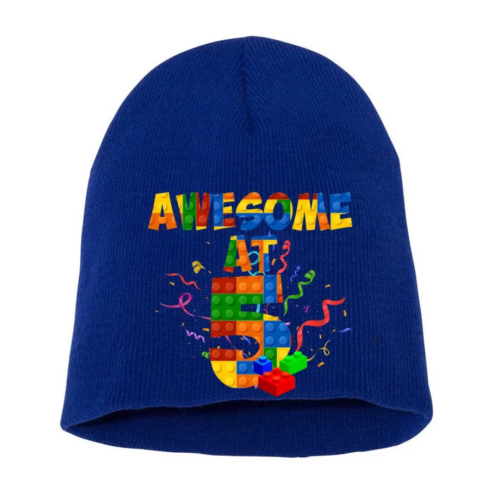 Awesome At 5 Cute Birthday Building Blocks Short Acrylic Beanie