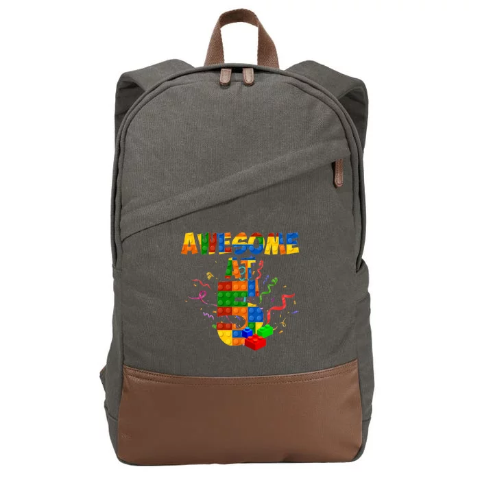 Awesome At 5 Cute Birthday Building Blocks Cotton Canvas Backpack