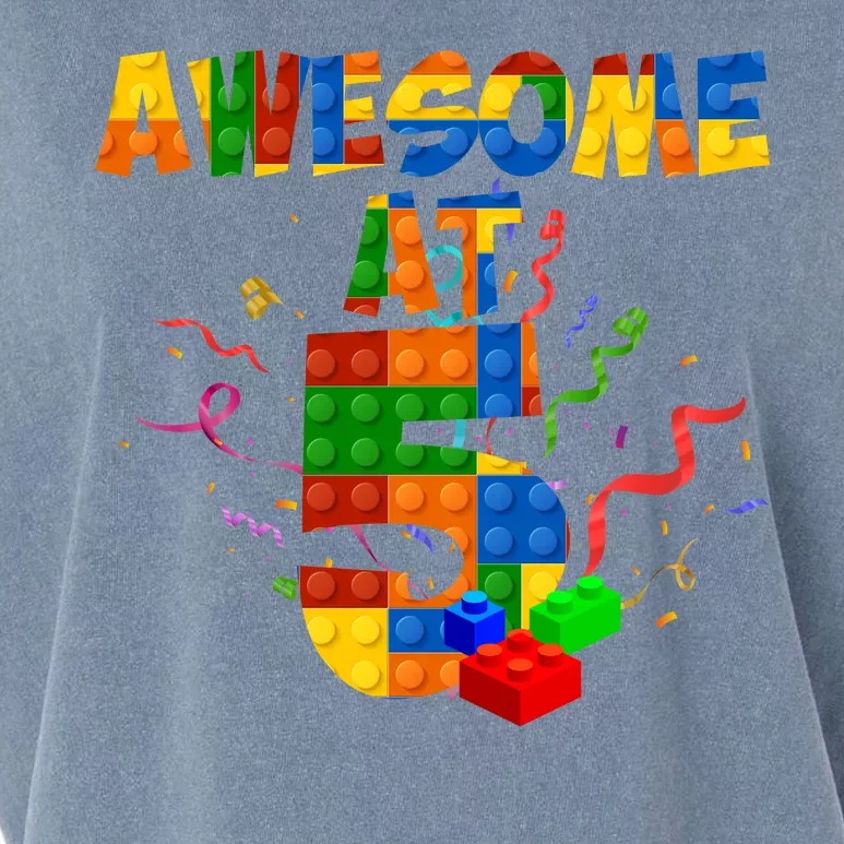 Awesome At 5 Cute Birthday Building Blocks Garment-Dyed Women's Muscle Tee