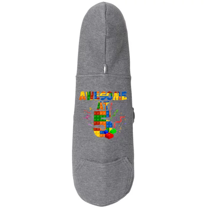 Awesome At 5 Cute Birthday Building Blocks Doggie 3-End Fleece Hoodie