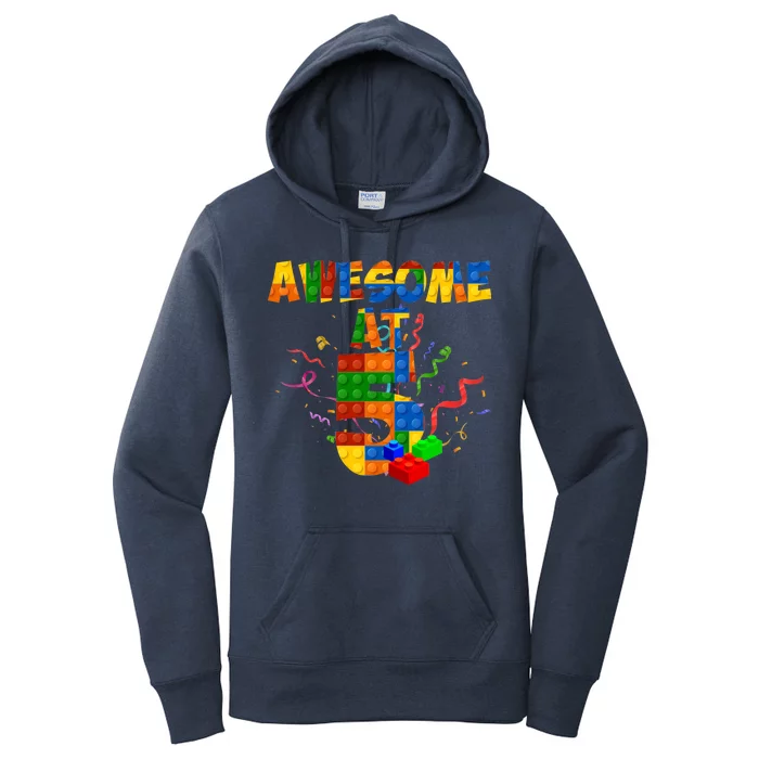 Awesome At 5 Cute Birthday Building Blocks Women's Pullover Hoodie