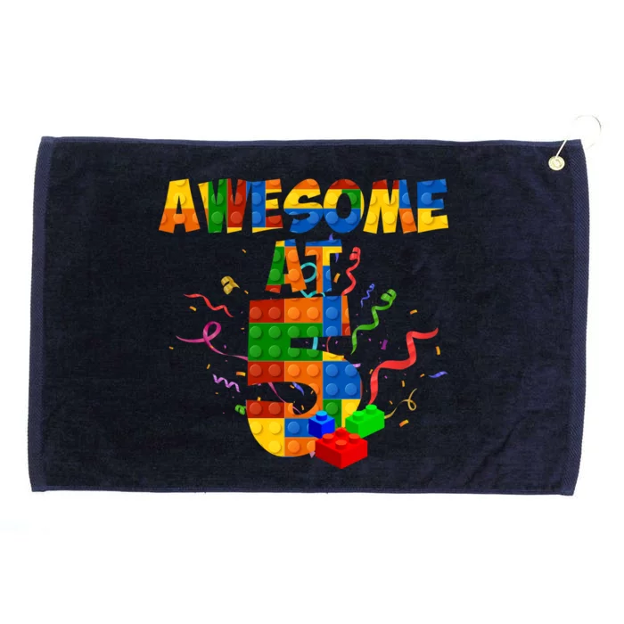 Awesome At 5 Cute Birthday Building Blocks Grommeted Golf Towel